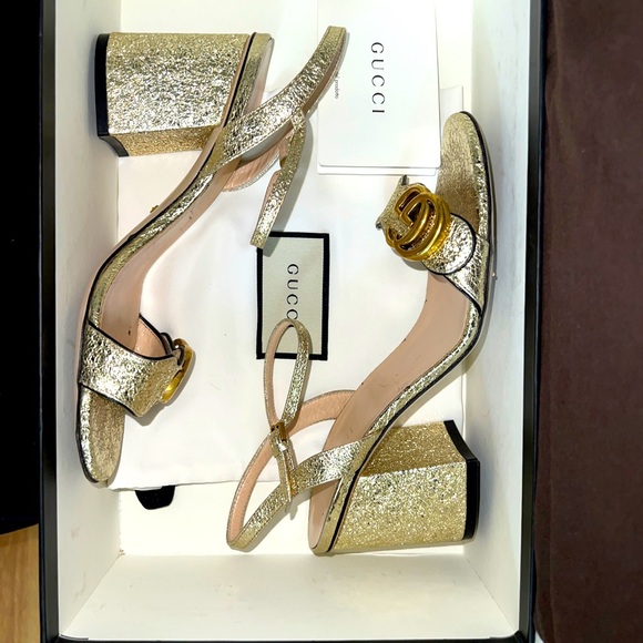 GUCCI Sexy Metallic Laminate Leather Mid Heel Sandal Double US Size 6, with Box. - Picture 15 of 16